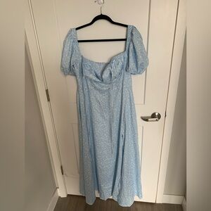 Blue and cream (white) colored dress silky with tie at the top